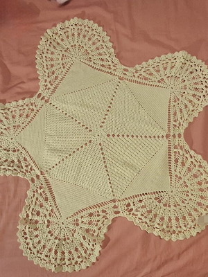 Handmade crochet doily, beige, 86 cm