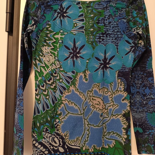 Desigual women's long-sleeve blouse like new, blue floral boho