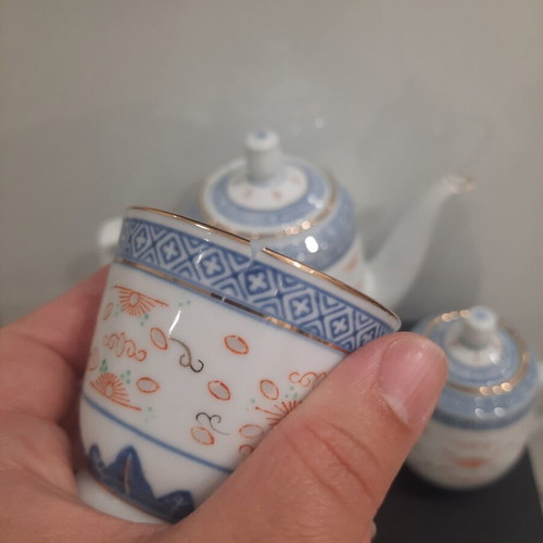 Vintage porcelain tea set China rice grain technique, like new