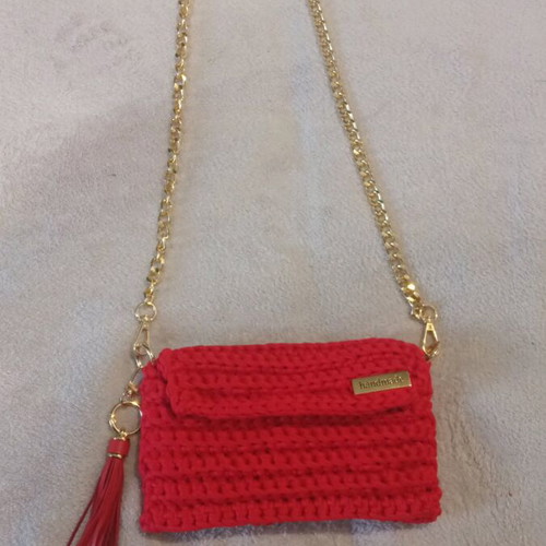 Handmade red knitted shoulder bag new