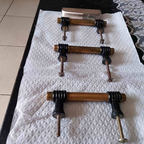 Door handles used, 1950, brass, pack of 3, 9 cm