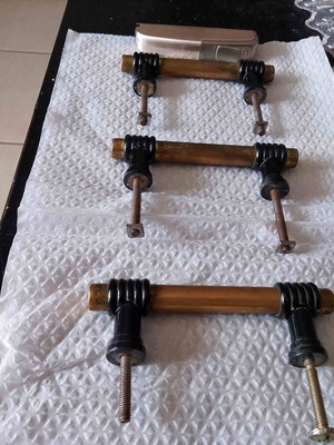 Door handles used, 1950, brass, pack of 3, 9 cm