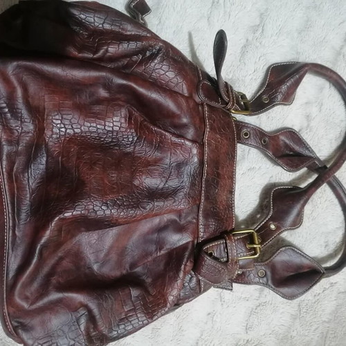 Vintage leather shoulder bag brown like new with crocodile effect