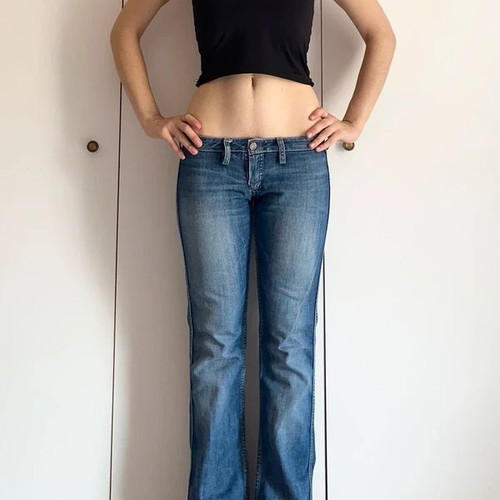 Ultra Low Waist Y2K Meltin' Pot Vintage Bootcut Jeans used, blue turquoise