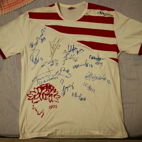 Olympiacos basketball jersey with player and coach autographs like new