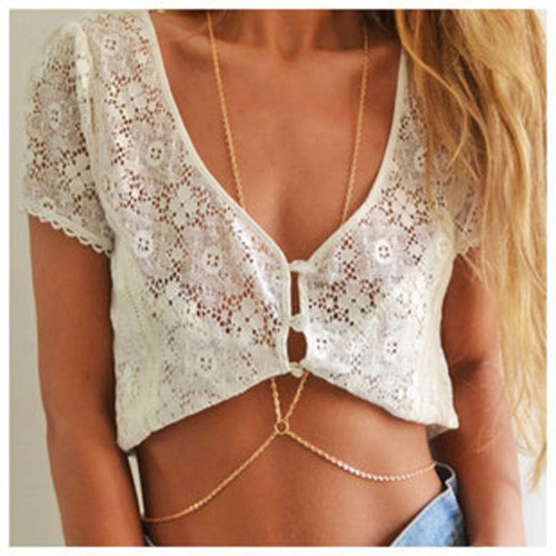 Women's Metal Sexy Bikini Crossover Body Chain New, Gold Color