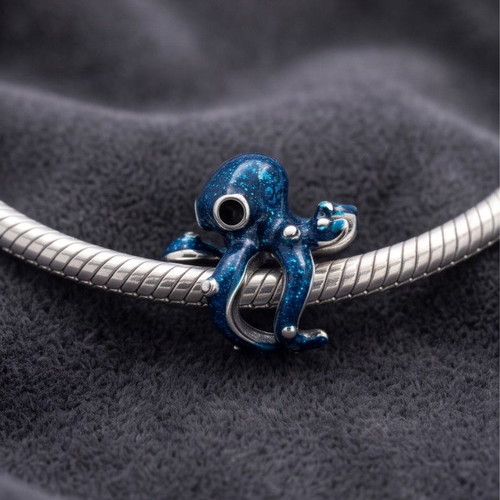 Blue Octopus Charm s925 new silver with dark blue enamel
