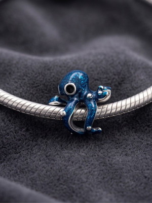 Blue Octopus Charm s925 new silver with dark blue enamel
