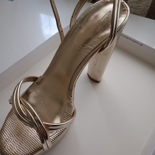 Sante women's sandals like new, gold snake design, heel 13 cm, size 39