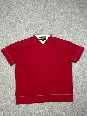 Tommy Hilfiger Mens size Medium Red V- Neck short sleeve Pullover sweater 100% Cotton