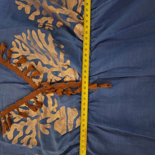 Blue dress with brown tassels like new, cotton, bronze prints