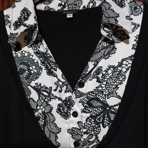 Unique women's dress with lace print design, size 2