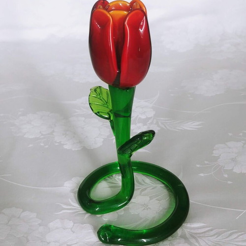 Tulip-shaped candlestick like new, handmade Art Glass 60s-70s