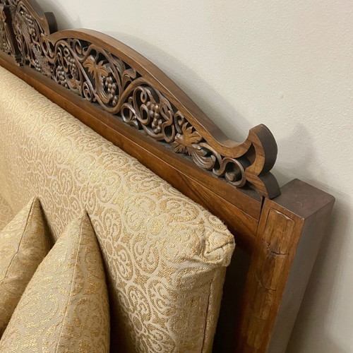 Solid Walnut Sofa Hand-Carved Like New with Storage Space