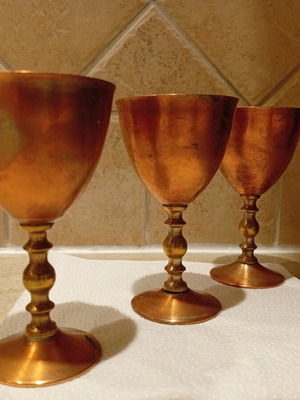 Copper goblets used, set of 3 small stemmed