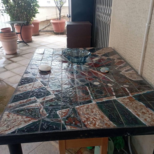 Vintage brutalist mosaic table used, Vernardakis style