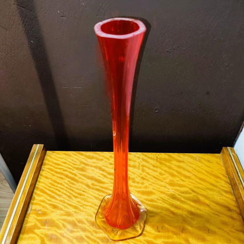 Glass tall narrow red vase 1970 used