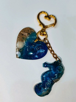 Handmade resin keychain with sea colors and real sand, new