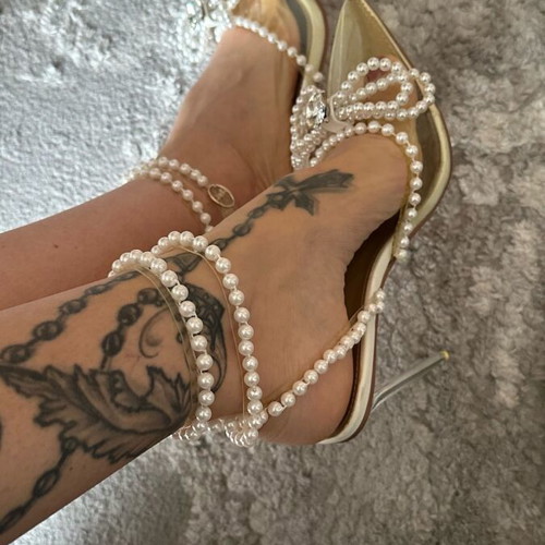 Pearl-embellished pumps new, size 39-39.5, white and beige