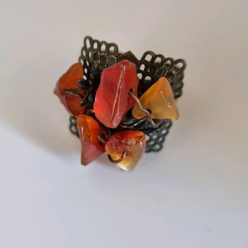 Ring with raw semiprecious stone cornelian