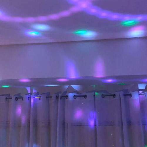Party light used with Bluetooth, USB port, and built-in speaker