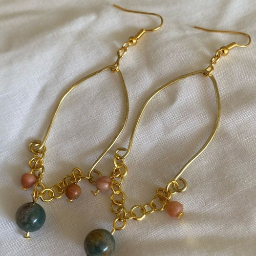 Handmade earrings with Indian agate and crazy lace agate stones