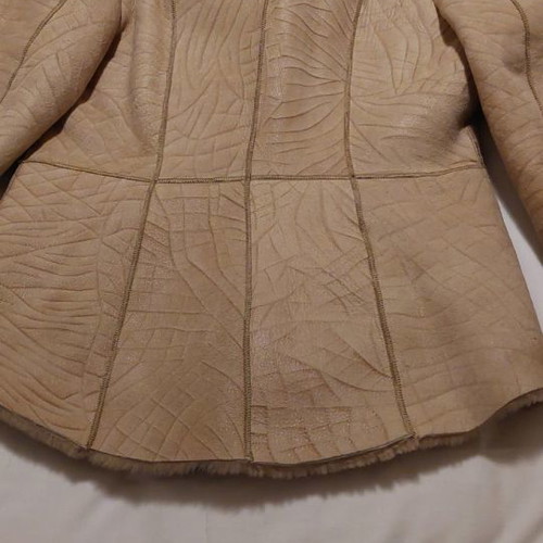 Women's mouton jacket used, beige with fox fur, size M/L