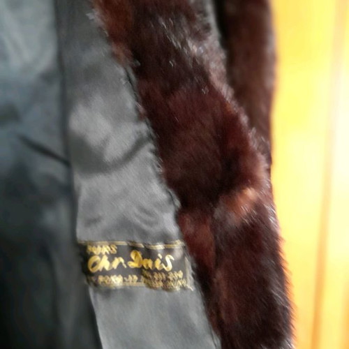 Mink fur coat used, midi length brown-honey, size M