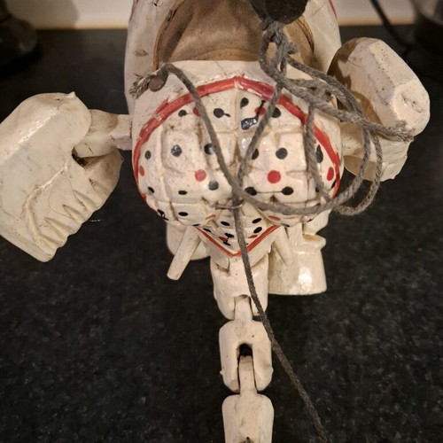 Wooden elephant marionette vintage ethnic handmade, used