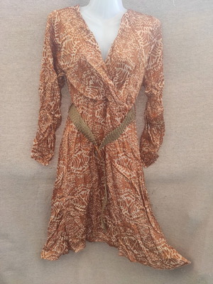 Italian autumn dress used, animal print with waist belt, long sleeve