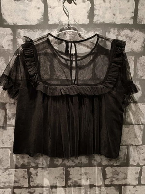 Crop top нов, черен тюл, размер S/M