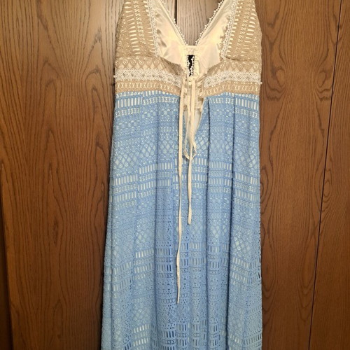 Maxi evening dress, plus size, beige and blue