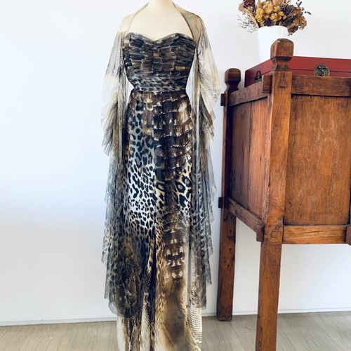 Veloudakis Strapless One-Piece Jumpsuit Animal Print New, Size M
