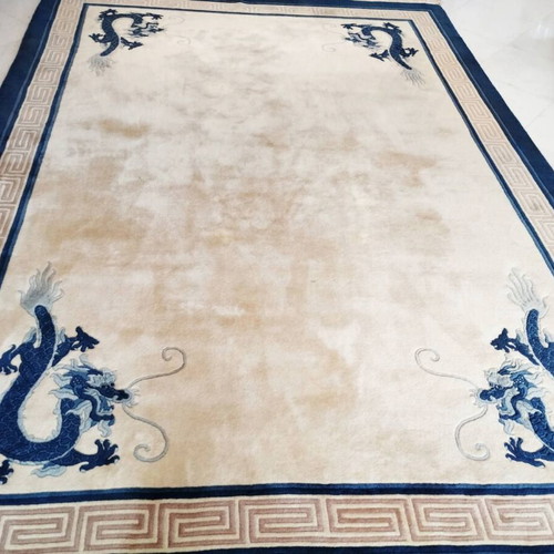 Wool rug Chinese style used, classic Asian motifs