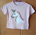  Καλοκαιρινή μπλούζα για κορίτσι 10-11 ετών χρώμα ροζ σε άριστη κατάσταση με σχέδιο από παγιέτες.