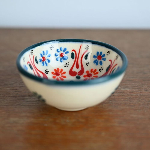 Handmade ceramic bowl with painted flowers Iznik style used