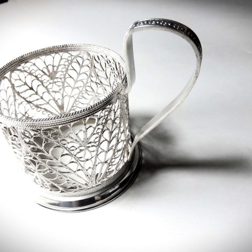 Set of six silver filigree glass holders new, 480g