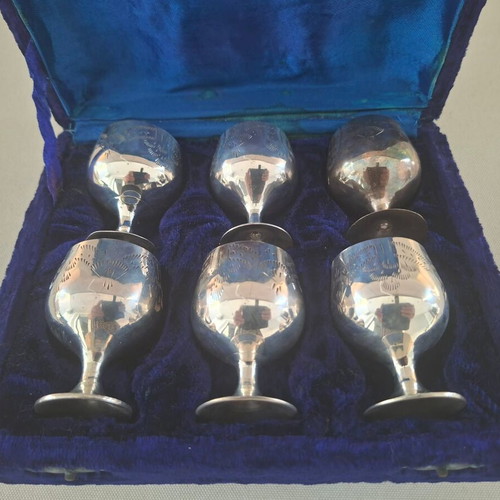 Set of 6 silver-plated liqueur glasses in velvet case