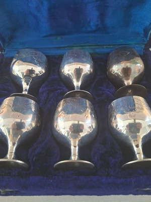 Set of 6 silver-plated liqueur glasses in velvet case