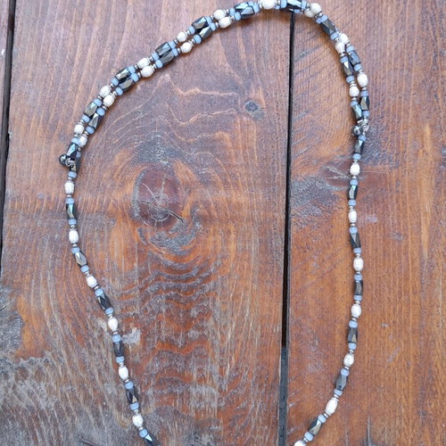 Hematite and Pearl Necklace-Bracelet Like New