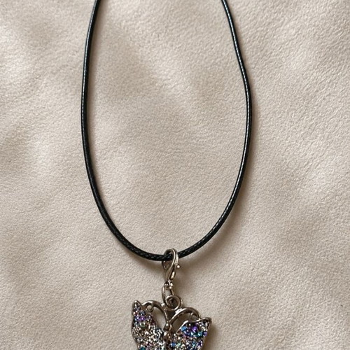 Necklace with butterfly and colorful rhinestones, new