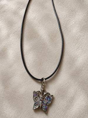Necklace with butterfly and colorful rhinestones, new