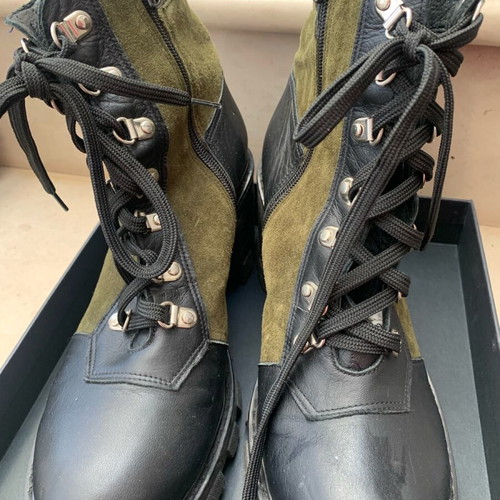 Glamazons ankle boots khaki with black suede and leather like new