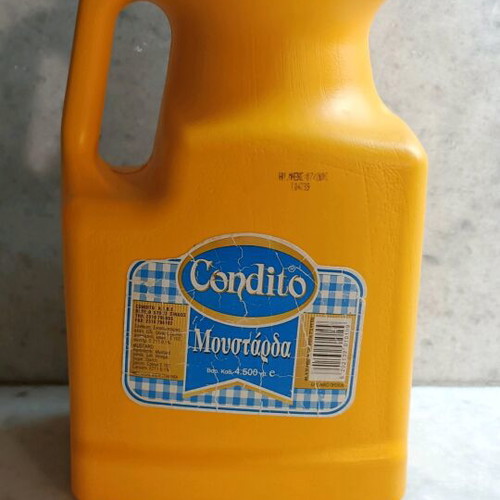 Condito mustard empty packaging used, large 4.5 kg container