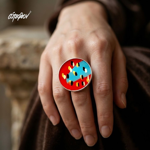 Fuoco e Acqua Adjustable Ring Hand-Painted Stainless Steel