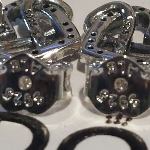 Pandora earrings new, heart design with white zirconia