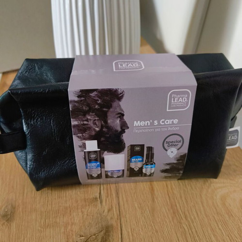Men's care set with leather toiletry bag