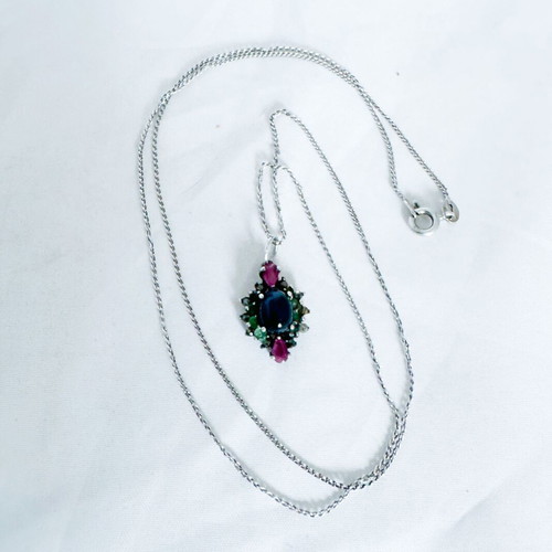Vintage 925 Silver Pendant with Multicolored Stones and 9K Gold
