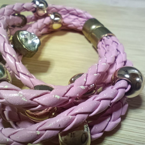 Pink gold women's bracelet with rhinestones