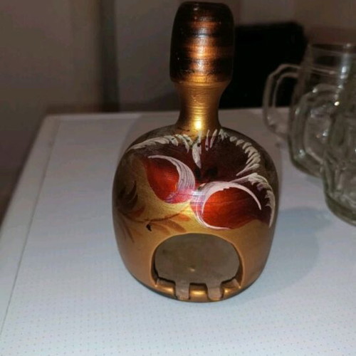 Vintage wooden candle holder for tealights like new with golden painting